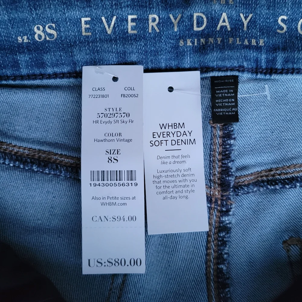 WHBM High-Rise Everyday Soft Denim Skinny Flare Jeans Color Hawthorn Vintage - Picture 7 of 12